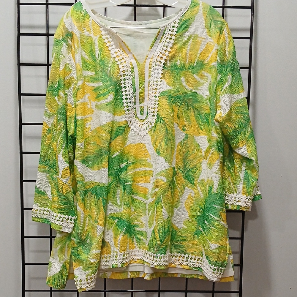 Yellow and Green Embellished 3/4 Sleeve Tunic
